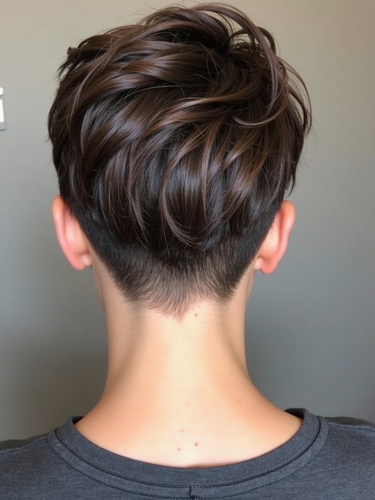 Pixie Cut Back View: Curtained Bangs