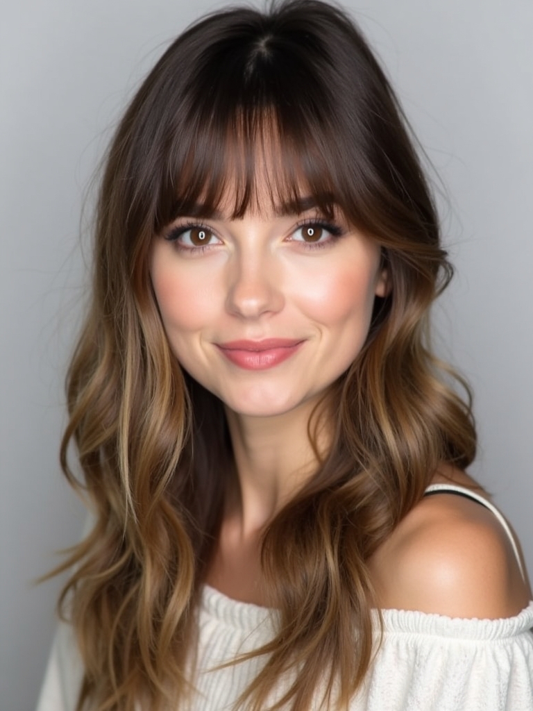 Face Framing Curtain Bangs with Balayage Highlights