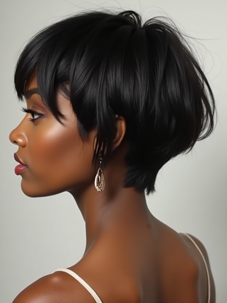 Short Hair Back View: Feathered Bob