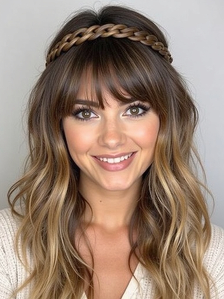 Face Framing Curtain Bangs with a Halo Braid