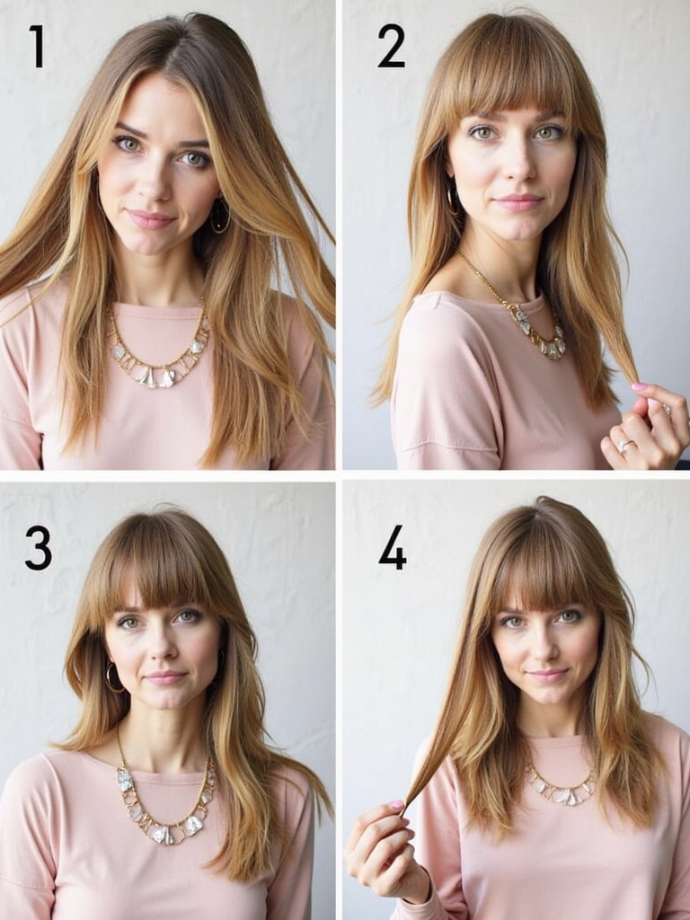 Face Framing Curtain Bangs with a Low Ponytail