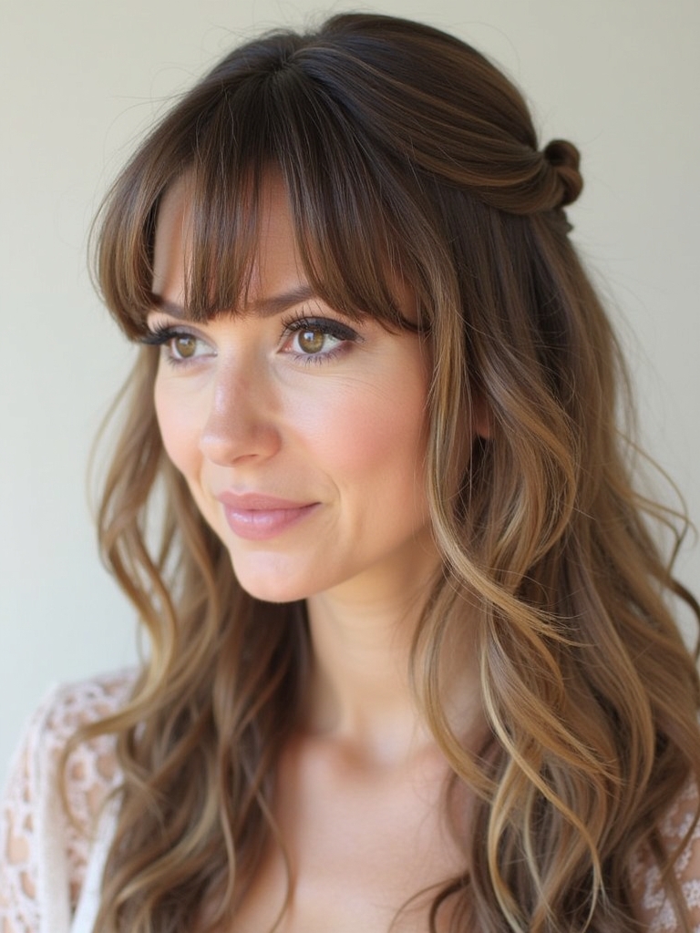 Face Framing Curtain Bangs with Dark Roots