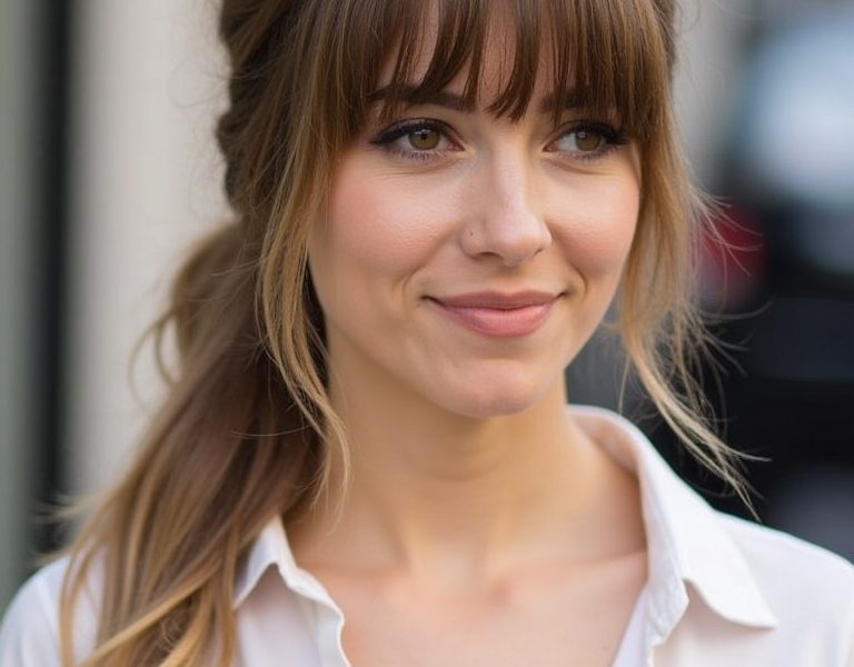 Face Framing Curtain Bangs with a Center Part