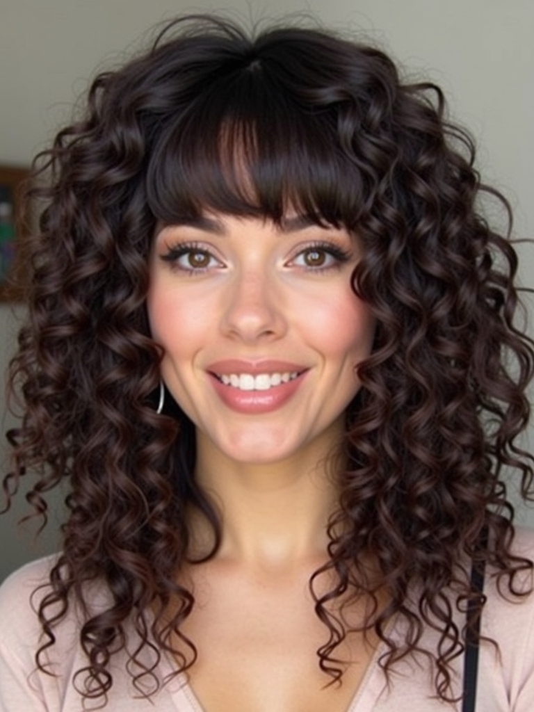 Face Framing Curtain Bangs with Highlighted Strands