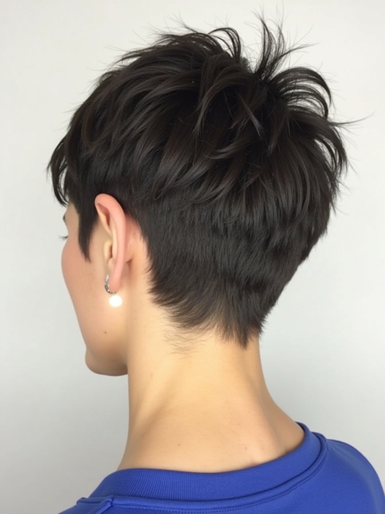 Stacked Pixie Haircut Back View: Wavy Texture