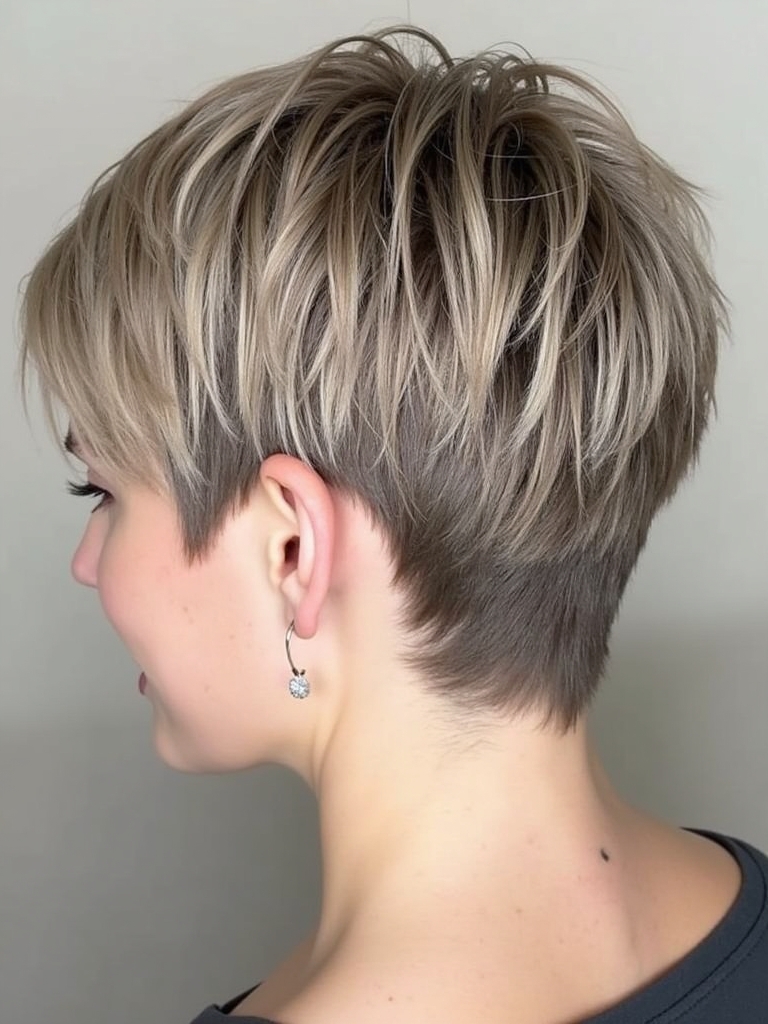 Stacked Pixie Haircut Back View: With a Headband