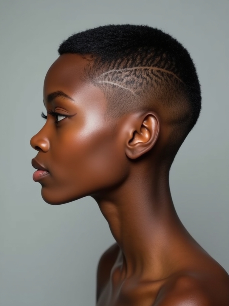 Short Hair Back View: Shaved Nape with Design