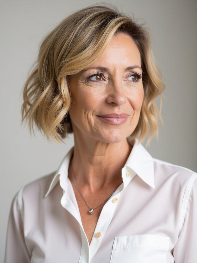 Hairstyles For Thin Hair Fine Over 50: Blunt Bob with Bangs