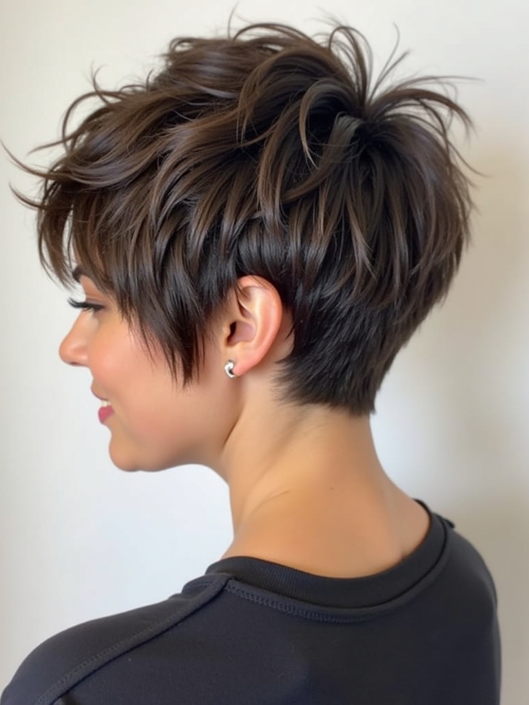 Stacked Pixie Haircut Back View: Natural Curls