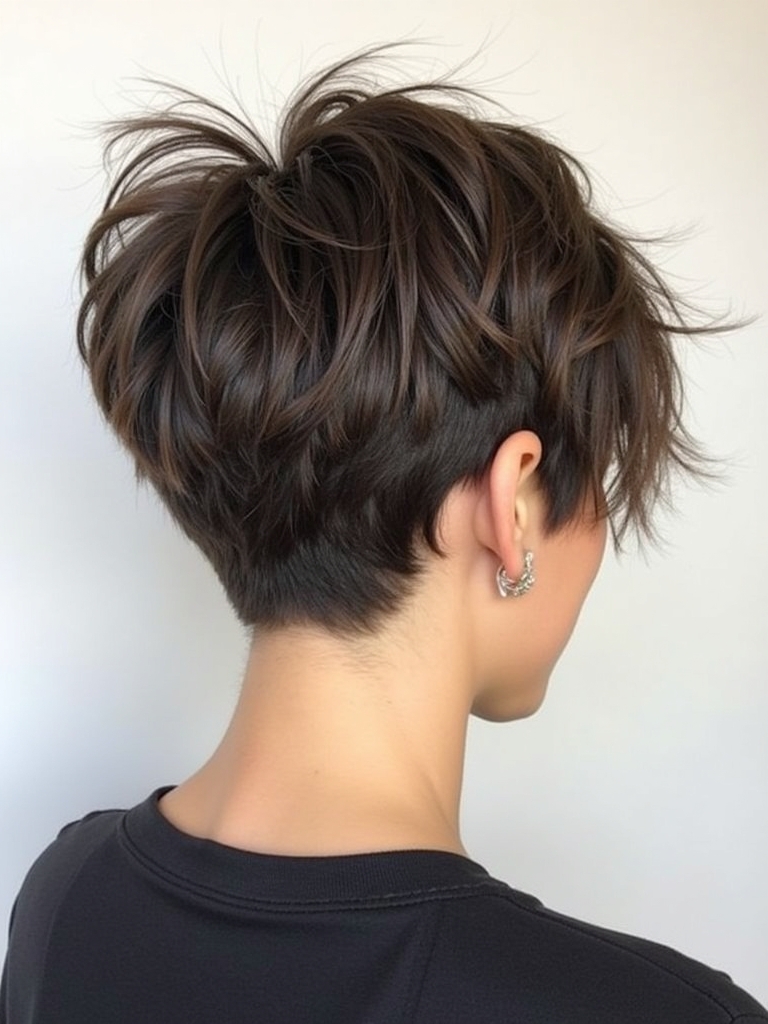 Stacked Pixie Haircut Back View: Disconnected Layers