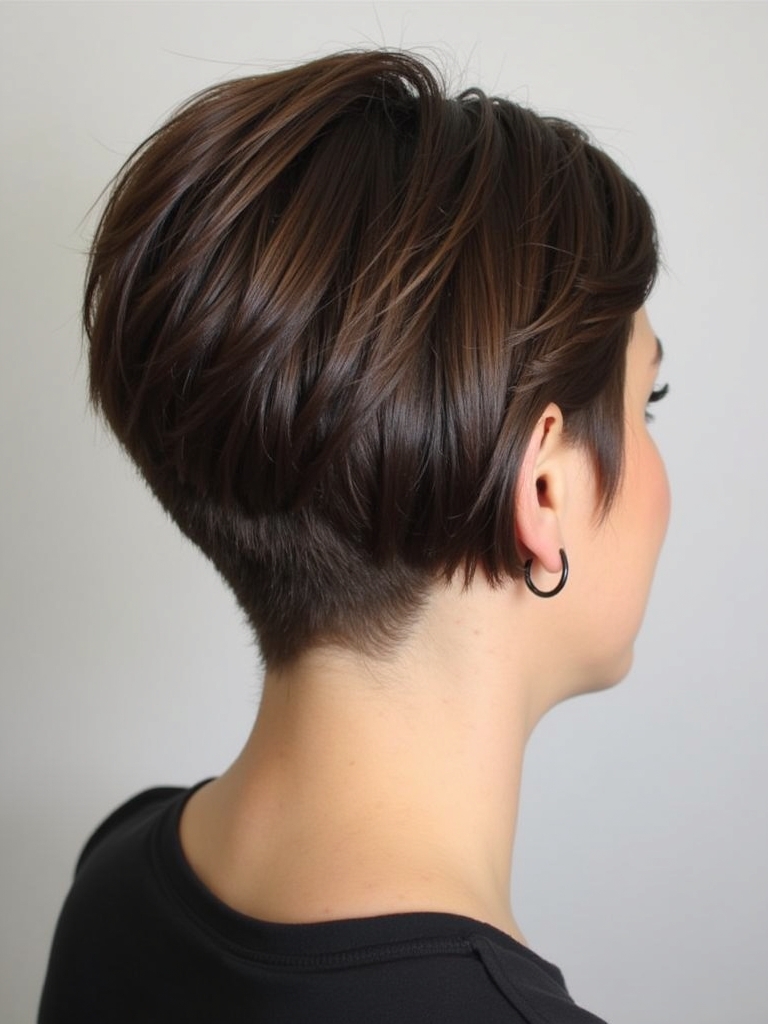 Stacked Pixie Haircut Back View: Deep V Nape