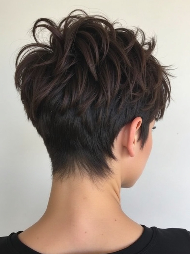 Stacked Pixie Haircut Back View: With Micro Bangs