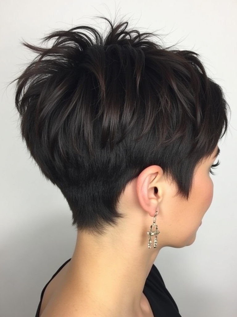 Stacked Pixie Haircut Back View: Razor-Cut Texture