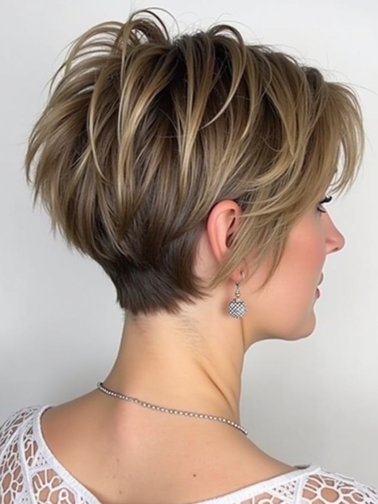 Stacked Pixie Haircut Back View: Rounded Silhouette