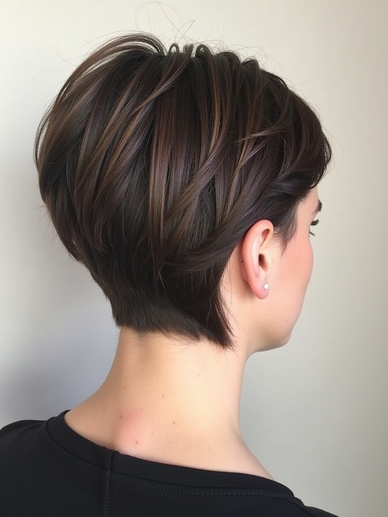 Stacked Pixie Haircut Back View: Tousled and Messy