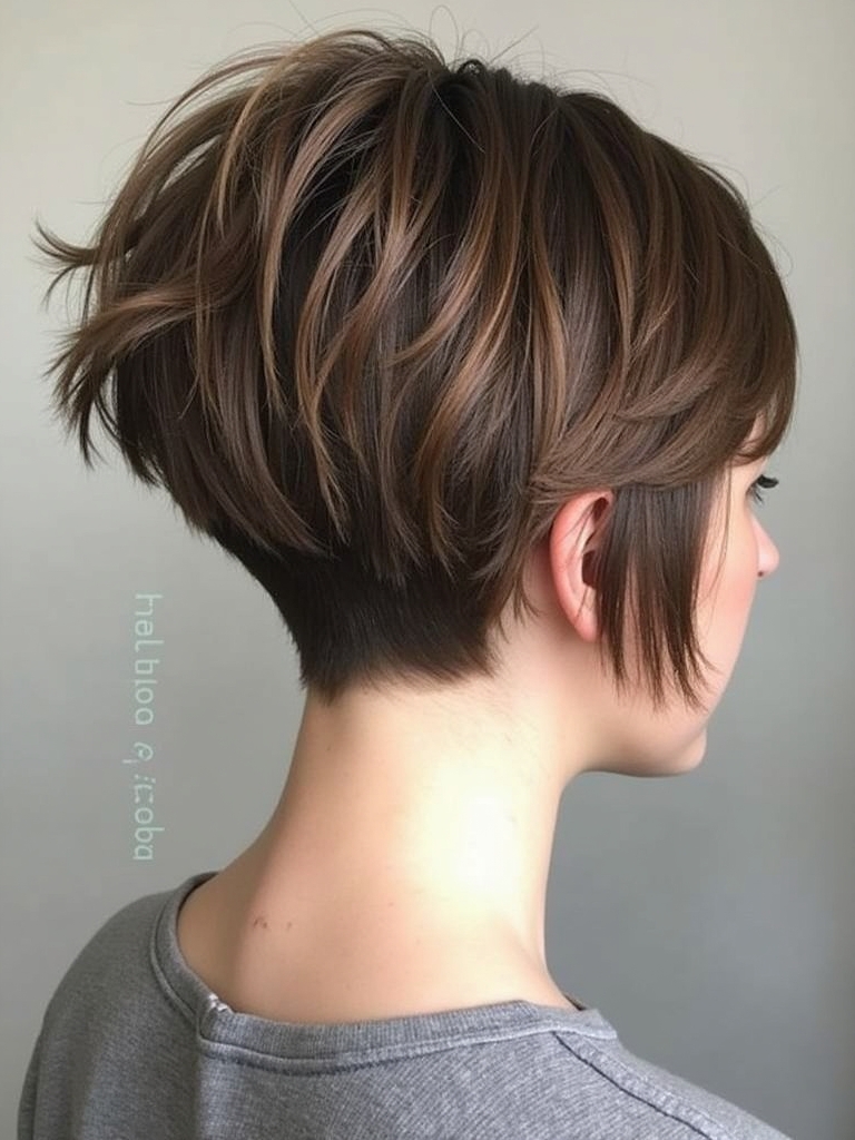 Stacked Pixie Haircut Back View: Defined Texture