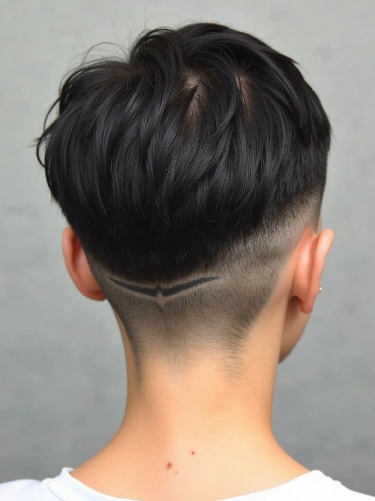 Stacked Pixie Haircut Back View: Bold Color Accent