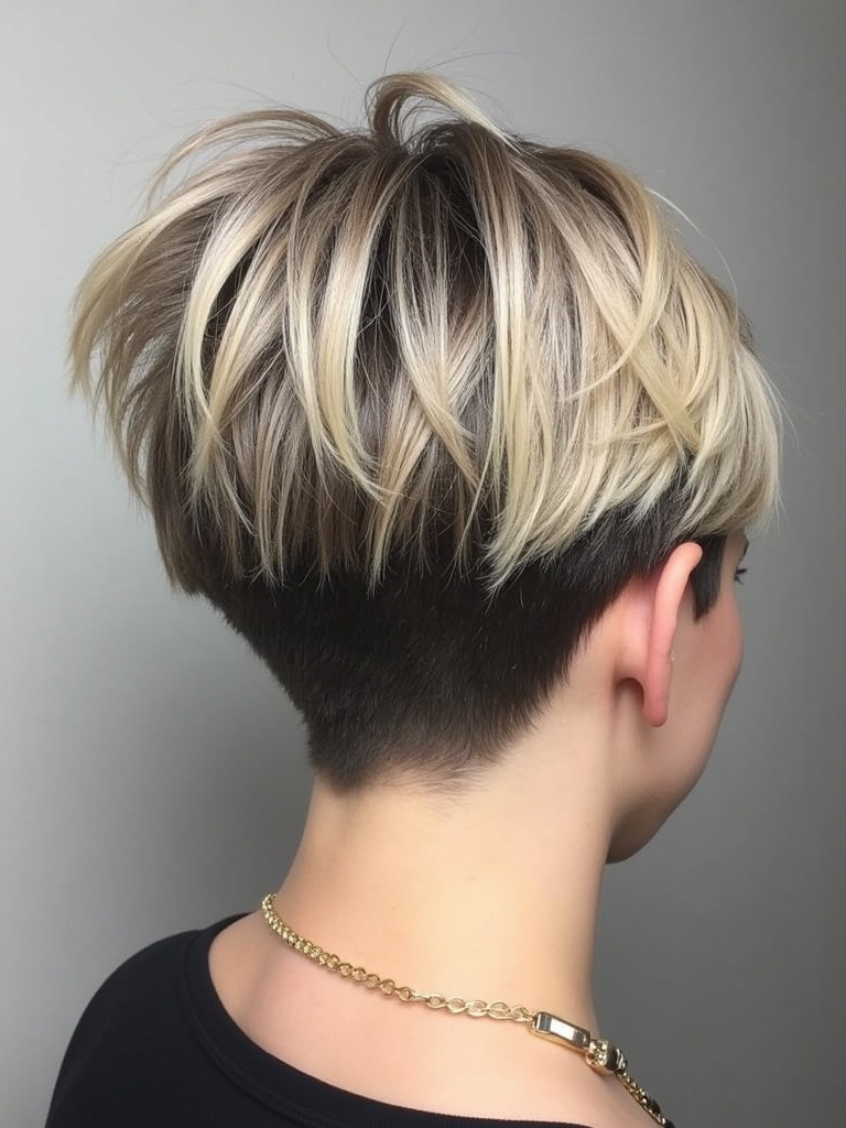 Stacked Pixie Haircut Back View: Choppy Layers