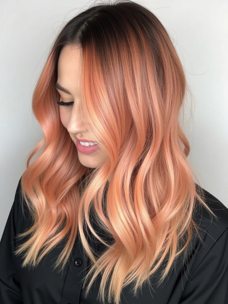 39 Copper Peach Hair Color Ideas: Grunge Copper Peach with Darker Underlayers