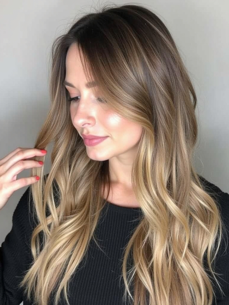 Long Haircut Ideas: Long Hair with Wispy Bangs and Lowlights