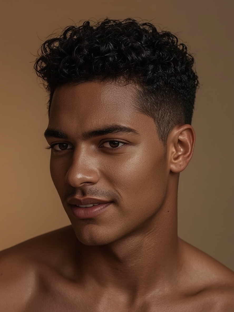 Men's Curly Haircut: Mid Fade