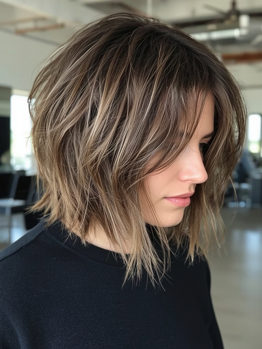 Angled Bob Haircut: Feathered Frenzy