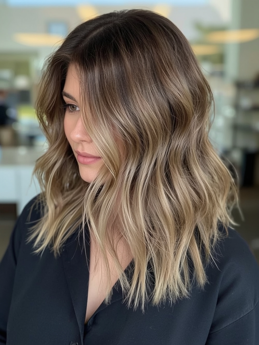 Wavy Honey Brown Balayage Bob