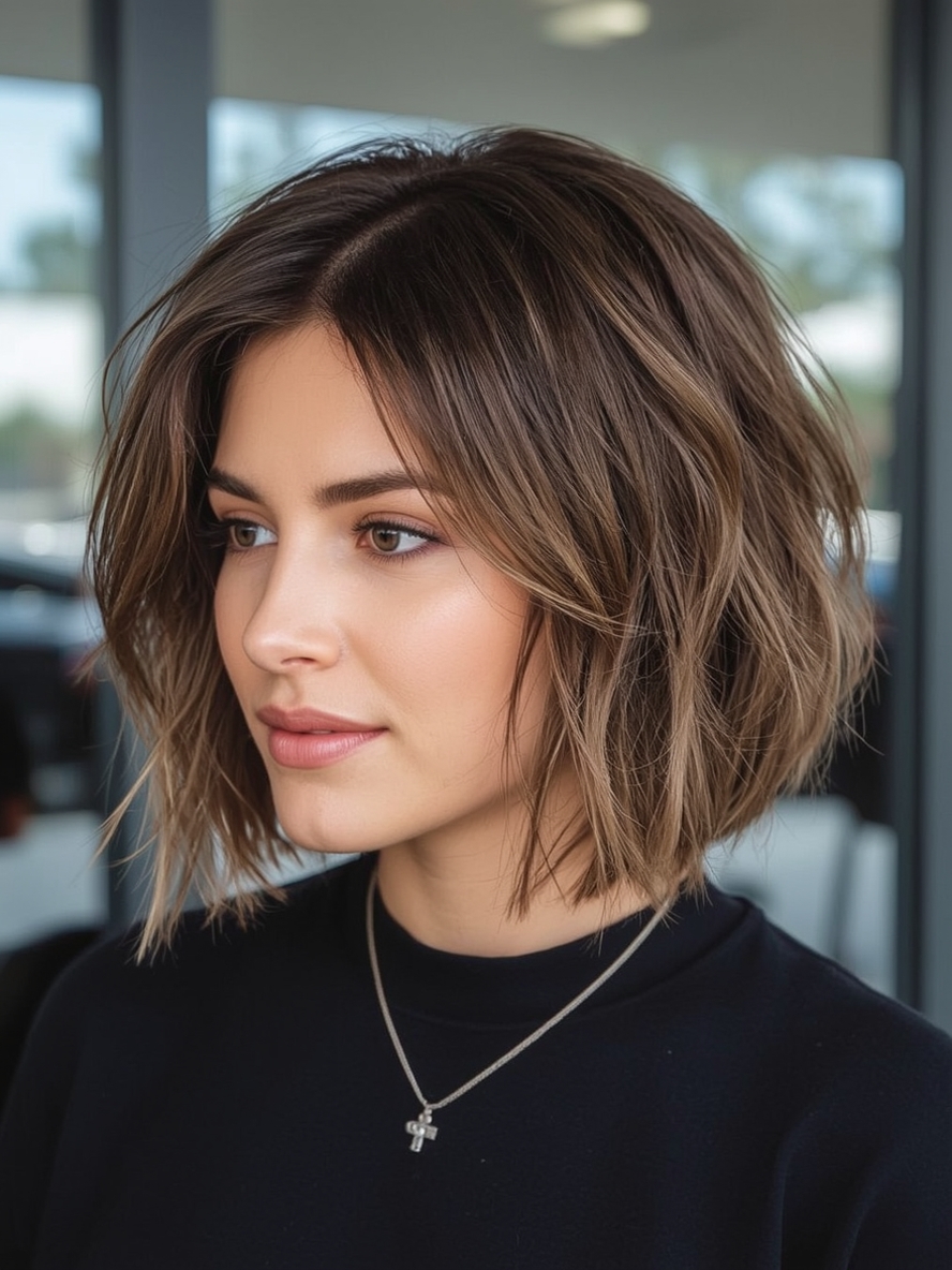 Angled Bob Haircut with Heat Protectant