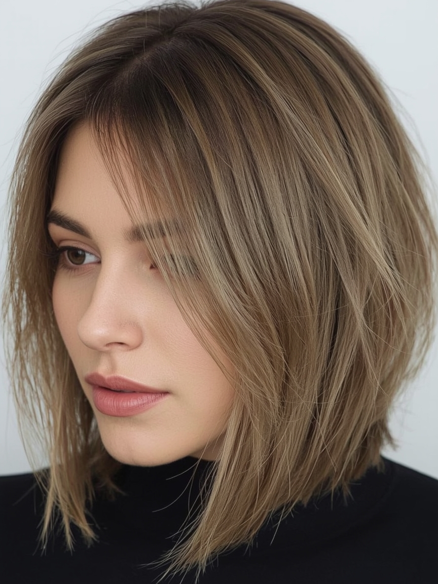 Shoulder Length Hair Thin Fine: Face-Framing Layers with Side Bangs